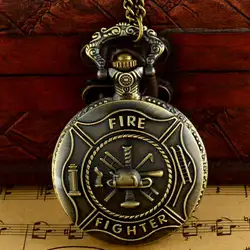 Ретро Бронзовая пожарная бригада кварцевые цепочки для карманных часов под старину для мужчин женщин часы с ожерельем подарок