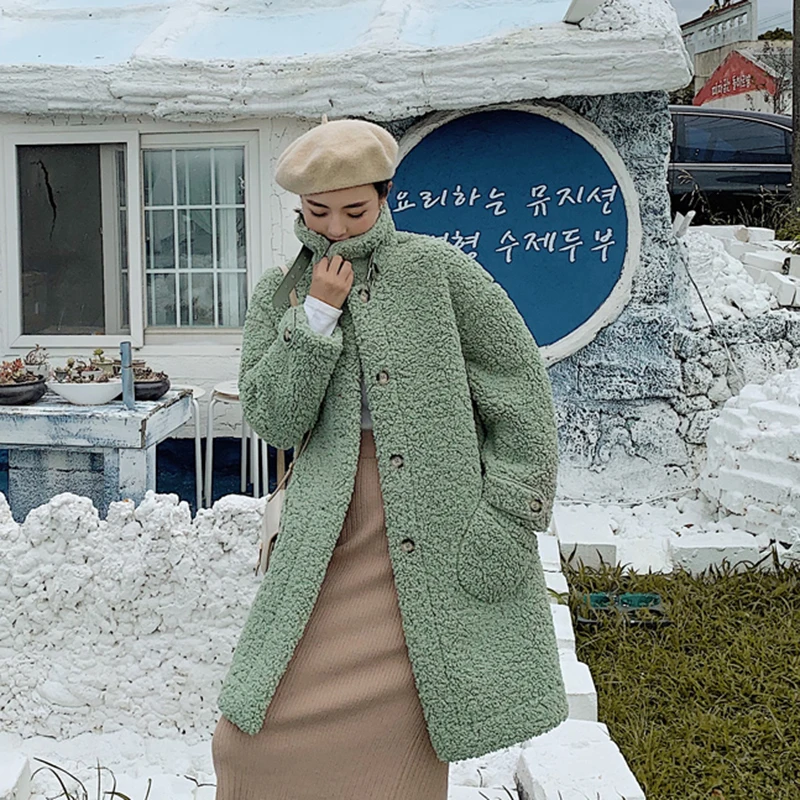 TWOTWINSTYLE зимнее пальто из овечьей шерсти для женщин воротник с лацканами длинный рукав плюс толстое теплое Женское пальто модная одежда Новинка