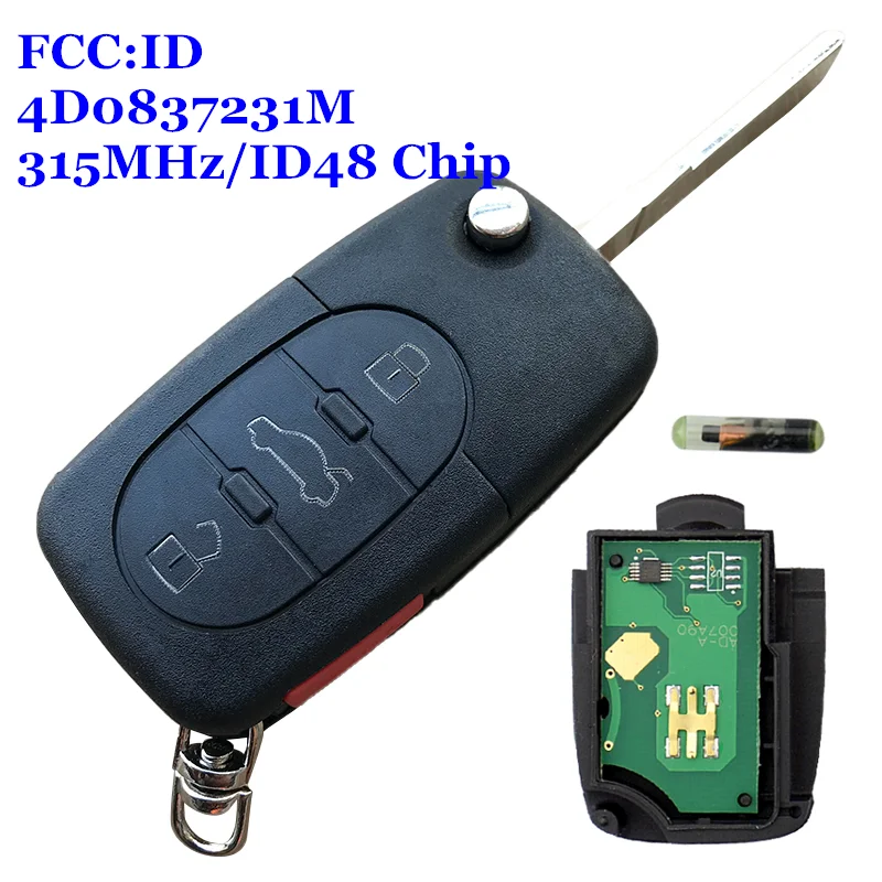 3+1 Buttons 315Mhz With ID48 Chip Flip Remote Key 4D0 837 231 M For Audi A6 Quattro S6 TT 4 Button 4D0837231M HU66 Blade | Автомобили и