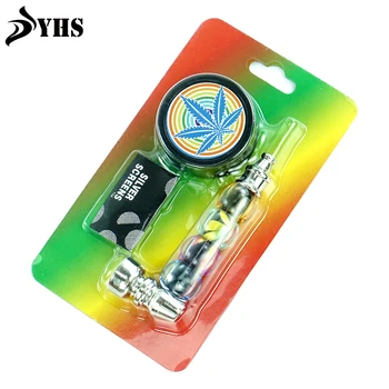 

One set Colorful Plastic Tobacco Pipes with Plastic Grinder and Sliver Screen Smoking Pipes Accessories