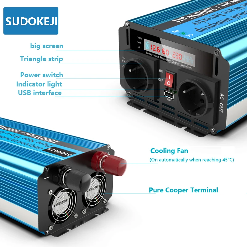inverter 12V 24V to AC 220V-240V 1000W Car Power Charger Converter Transformer Vehicle Pure Sine Wave convertisseur