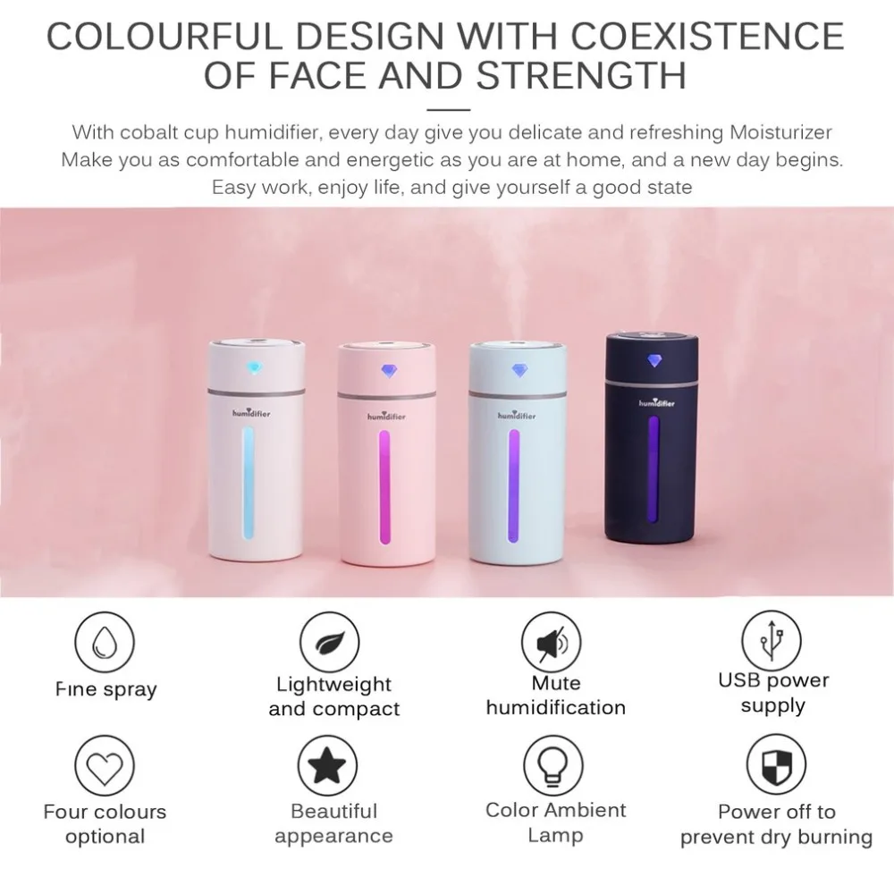 Ultrasonic Air Humidifier Cup Aroma Diffuser Air Purifier Mist Maker USB With LED Lights For Home Car Office