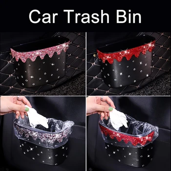 

Car Organizer Box Rhinestone Storage Barrel Stowing Tidying Trash Bin Automobile Bags Diamond Cars Accessories