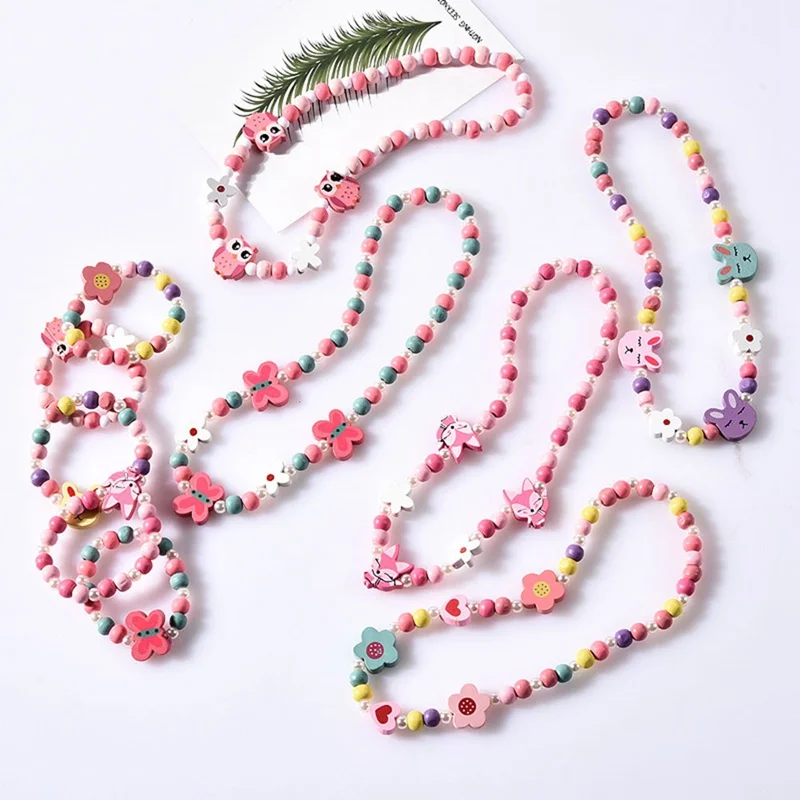 

1 Set Children Jewelry Cartoon Beads Necklace Bracelet Kids Candy Color Girls Gifts Rabbit/Flower/Owl/Unicorn/Fox Jewelry Sets