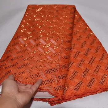 

Orange Nigerian Tulle Net Lace Fabric Fashion French Sequins Dress 2019 High Quality Embroidery African Mesh Lace Fabric Wedding