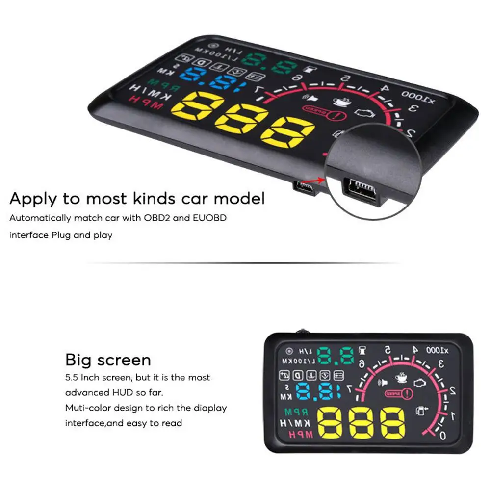 5.5inch Car HUD Head-up Display OBD2 Overspeed Warning System Projector Windshield Auto Electronic Voltage Alarm 5.5inch Car HUD Head-up Display OBD2 Overspeed Warning System Projector Windshield Auto Electronic Voltage Alarm