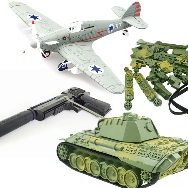 DIY Assemble Fighter Tank Model Toys Building Block Gun Sets  Aircraft Spitfire Pirate Military Tiger Tank Desert Eagle 1