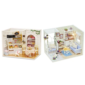 

2 Set Doll House Furniture Diy Miniature Dust Cover 3D Wooden Miniature Dollhouse Toys for Children, Cake Diary & Cat Diary