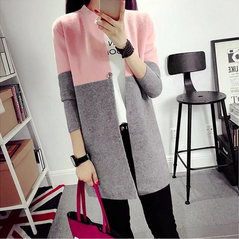 2019New Fashion Winter Womens Long Jackets Autumn Warm Slim Ladies Acrylic Broadcloth Patchwork Long Coat TOP Cardigan Hot Sales