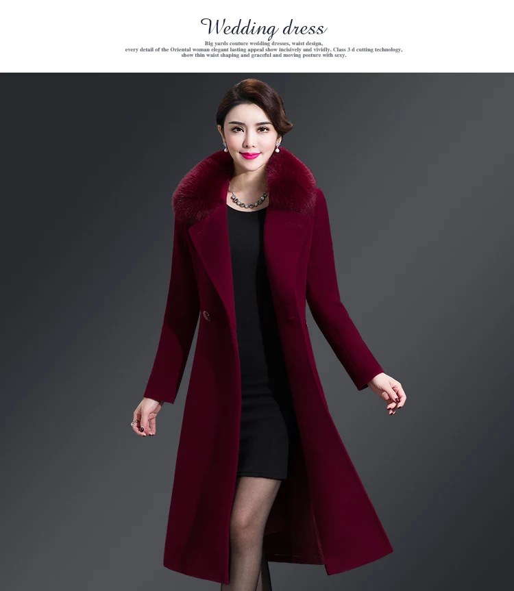 New Slim Women outerwear winter clothing fashion warm woolen blends coat female Belt elegant Double Breasted woolen coat