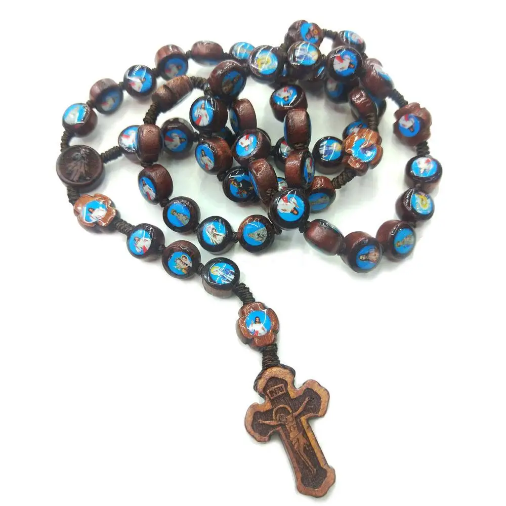 Религиозный Розарий крест ожерелье четки 10 мм Распятие Кулон ожерелье s крест ожерелье - Цвет: 1