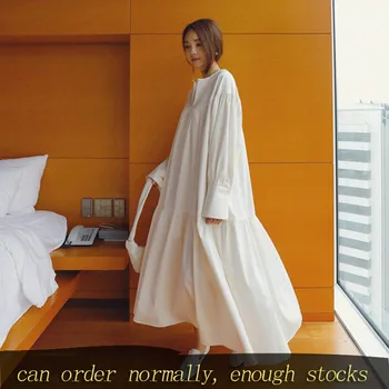 

LANMREM can ship Overknee black white loose vintage Dresses for Woman vent v collar big Pendulum patchwork Dress Tide YH967