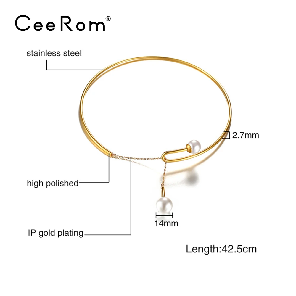 CeeRom, имитация жемчуга, колье, ожерелье для женщин, золотой цвет, нержавеющая сталь, подвески, ожерелье, s Femme, модное ювелирное изделие, аксессуары