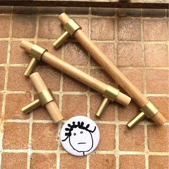 

LCH Nordic Style Combinant of Brass and Beech Wood Hook Towel Hook Cupboard Handle Door Pull Handle Color adjustable handle Knob