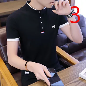 

White lapel short-sleeved t-shirt male summer Slim Korean version of the trend half- sleeved shirt male