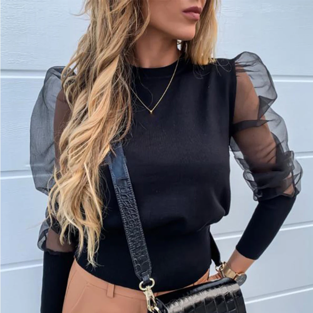 

Fashion Puff Sleeve Y2K Shirt Pearl Beaded Design Women Blouse Elegant 2020 Autumn Winter Female Lace Tops Ladies Blouses