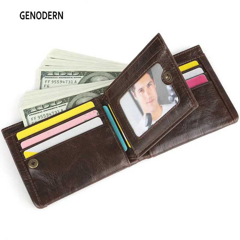 

GENODERN Casual Men Wallets Genuine Leather Short Male Purse Coin Purse Hasp Wallet Cow Leather Clutch Wallets Male Carteiras