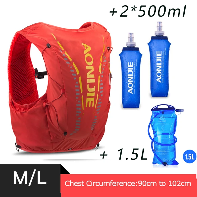AONIJIE C962 12L гидратационный рюкзак расширенный пакет кожи сумка Жилет Мягкий водный Пузырь фляга для походов тропа бега марафон гонки - Цвет: red ML all in