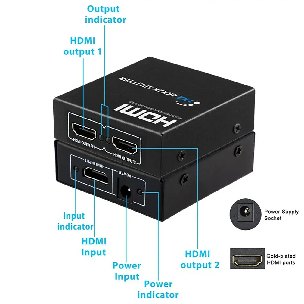 HDMI split ter Full HD 1080p видео HDMI коммутатор 1X2 split 1 In 2 Out усилитель дисплей адаптер для HDTV DVD