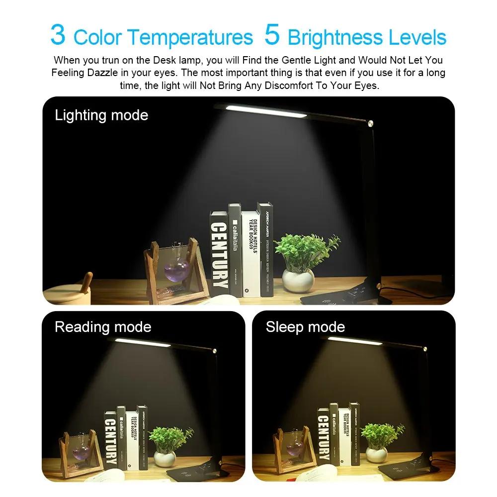  Desk Lamp with Wireless Charging&USB Charging PortAdjustable Eye-Friendly Table lamp with 3 Modes 5