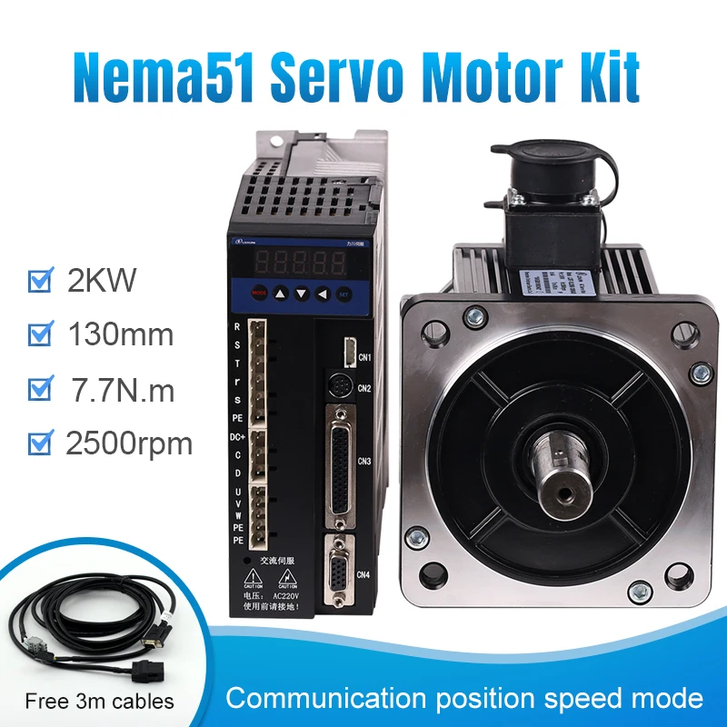 

2KW AC Servo Motor Driver 7.7N.M 2500RPM 130ST-M07725 AC Motor Matched Servo Motor Drive 30A B2 Servo Motor kits with cables