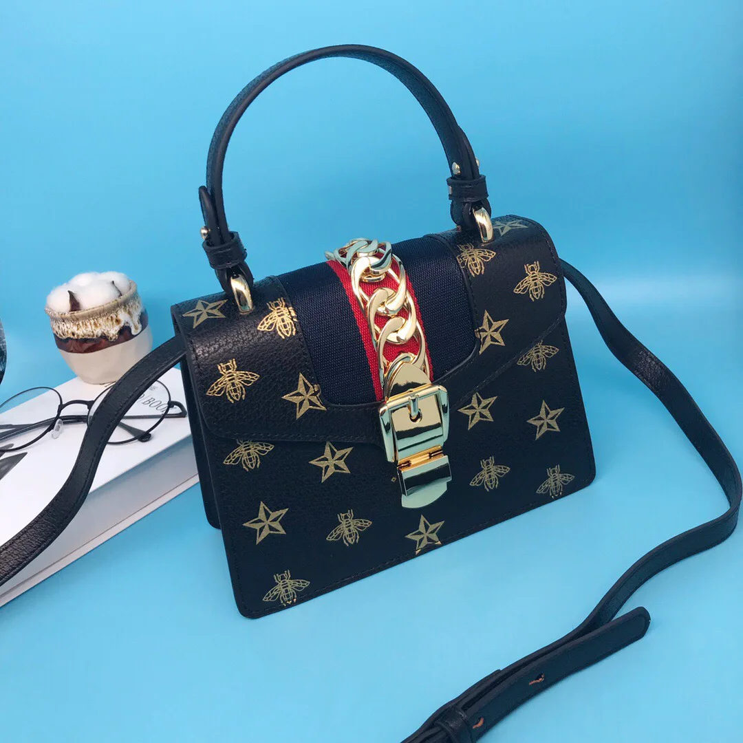 

2019 Summer New Style WOMEN'S Shoulder Bag Bees Star Printed Cowhide Handbag Korean-style Mini Square Sling Bag