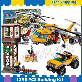 

1298pcs City Explorers Jungle Air Drop Great Helicopter 10713 Model Building Blocks Assemble Children Toys Compatible