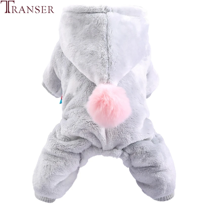 

Transer Warm Fleece Gray Dog Jumpsuits Cute Hooded Pet Dog Clothes with Plush Ball Cat Dog Rompers Tracksuit Puppy Clothing 9904