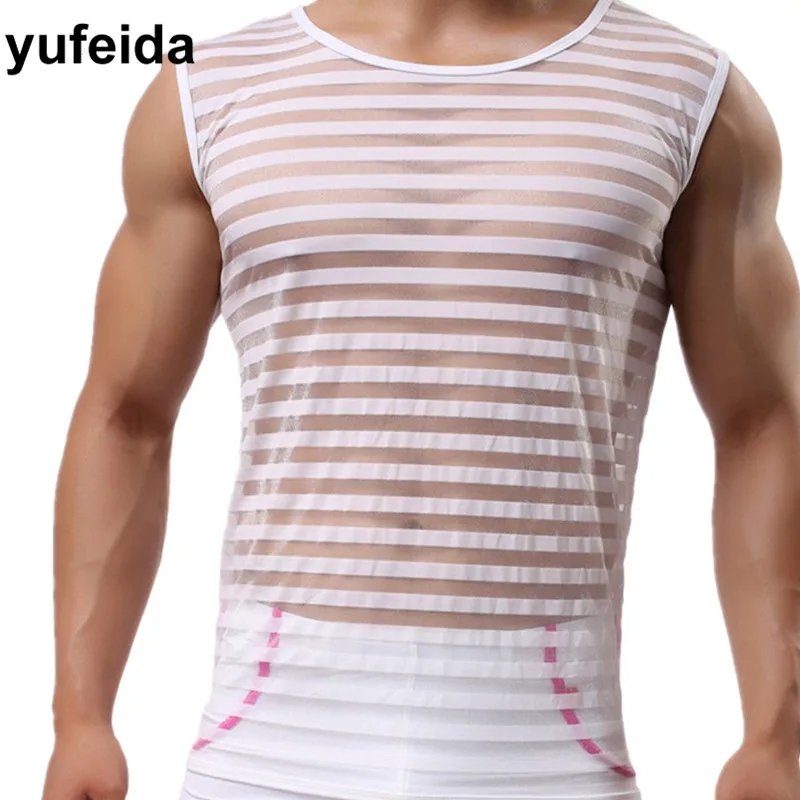 Мужские футболки сетчатые прозрачные сексуальные тонкие спортивные майки для