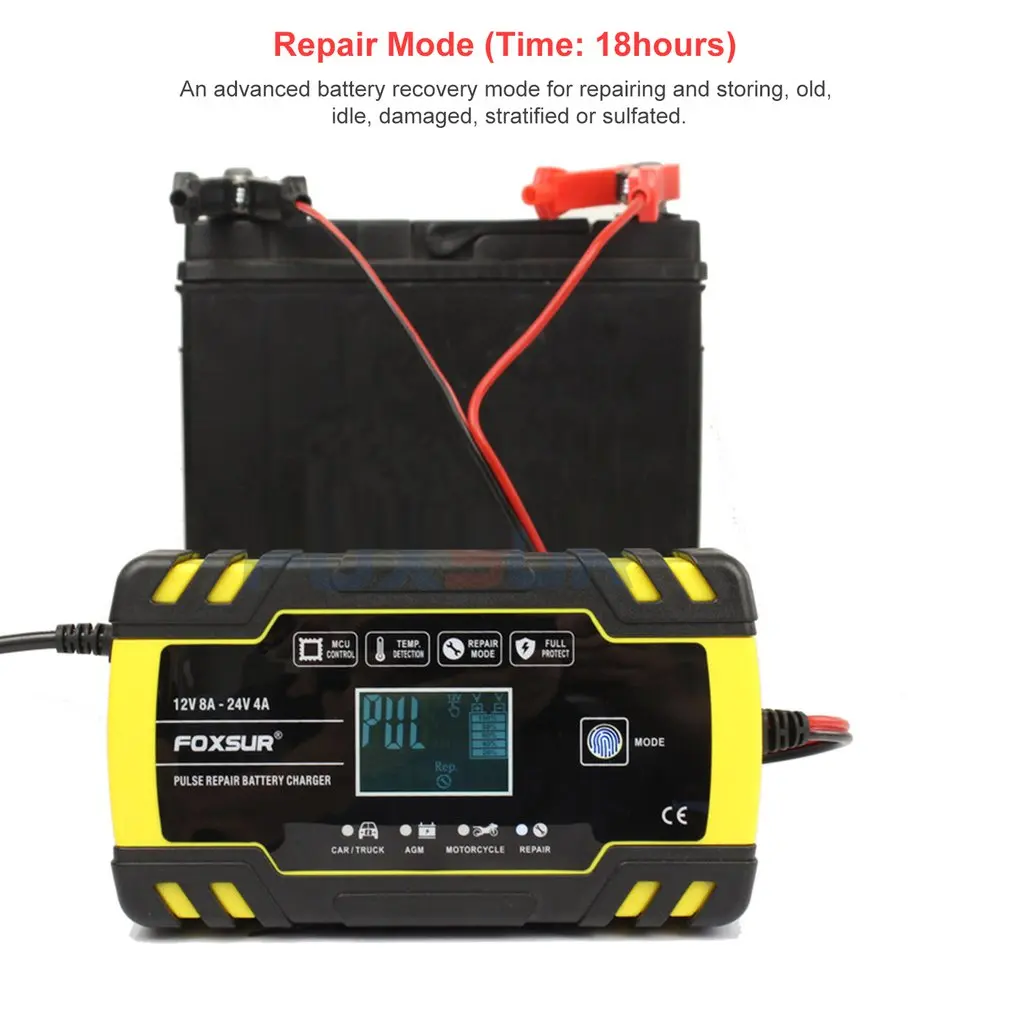 12 V/24 V мотоциклов и автомобилей автоматический UPS интеллигентая(ый) ЖК-дисплей EFB AGM гель ремонт импульса Батарея Зарядное устройство по стандартам ЕС/Великобритания/США