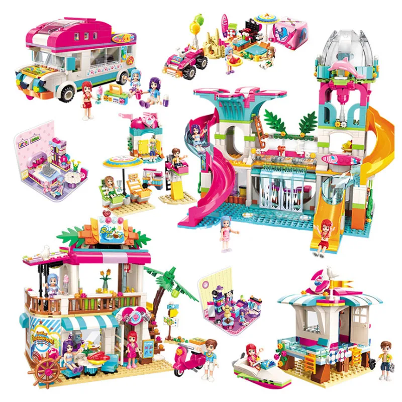 Строительные блоки для девочек и друзей кемпинг автомобиль море Веселый