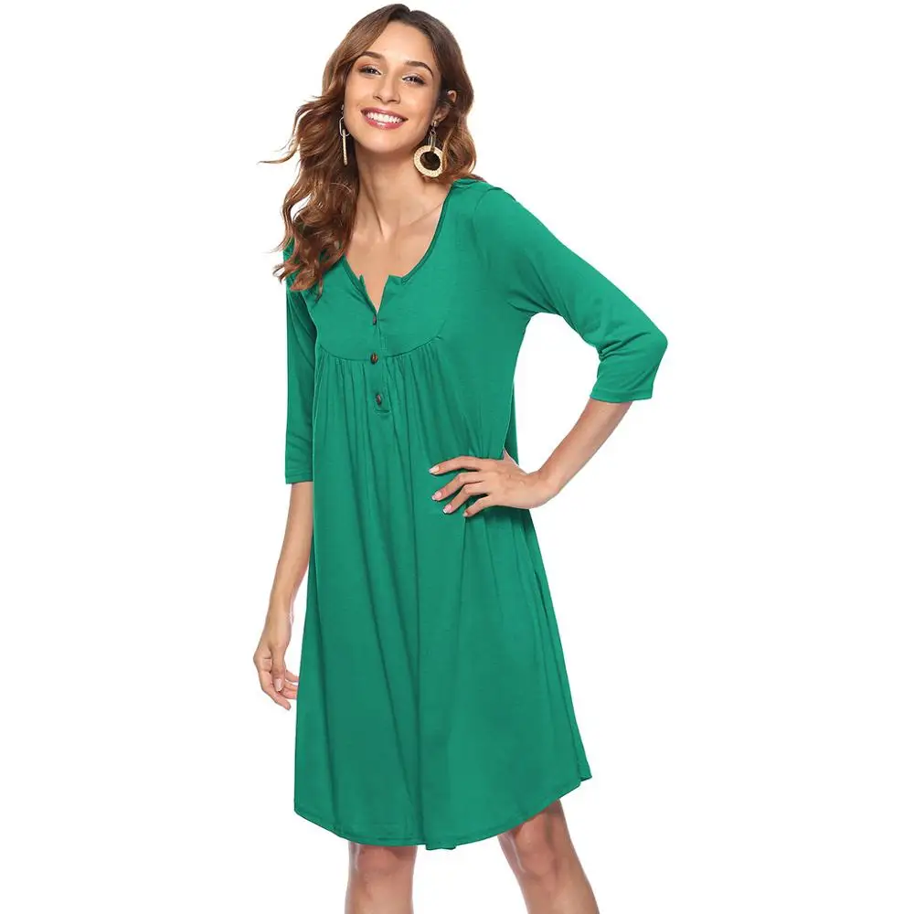 Women Three Quarter Button Knitted Casual Loose Dresses Spring Autumn Dress Fashion Clothing Female Cotton Dress Vestidos