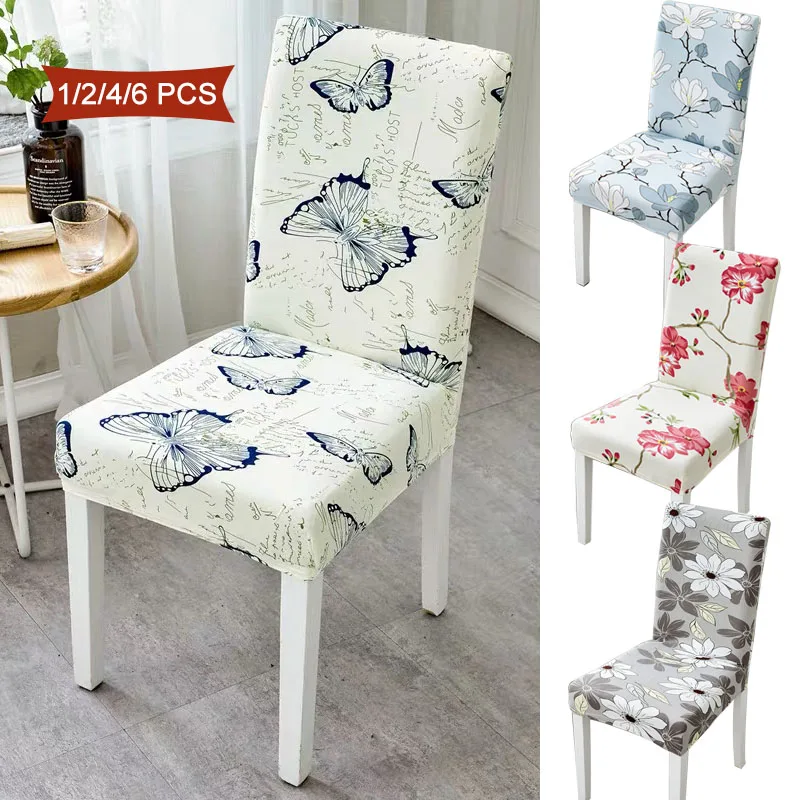 

1/2/4/6pcs Floral Printing Chair Cover Spandex Stretch Elastic Wedding Banquet Chair Covers Dining Seat Cover Hotel Cover