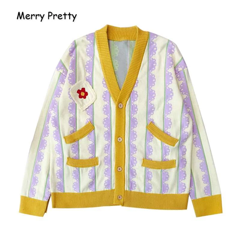 Женский кардиган с цветочной вышивкой MERRY PRETTY теплый плотный вязаный свитер