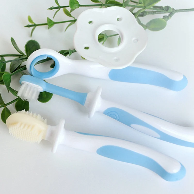 

4Pcs/Set Newborn Baby Trainning Toothbrush Set Infant Brushing Teeth Tongue Safety Cover Soft Brush With Throat Protection Ring