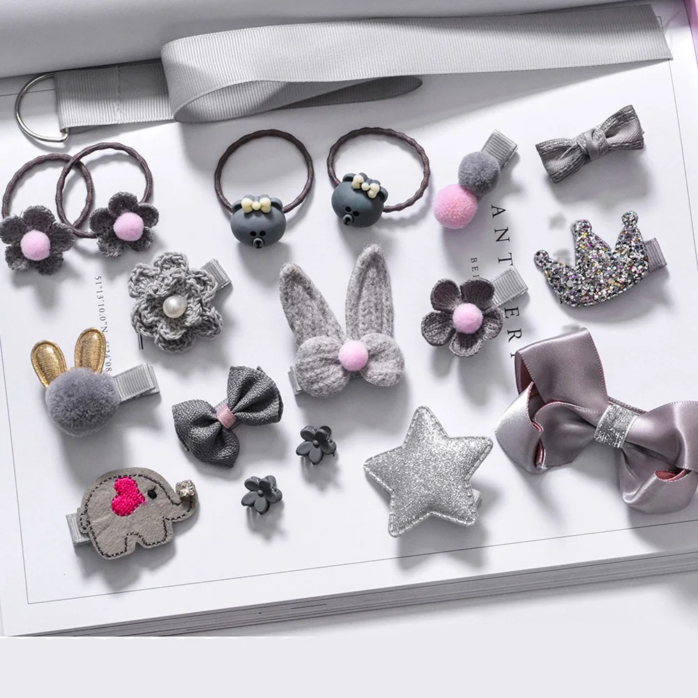 

18Pcs Decoration Clip Bow Crown Baby Girl Infant Kids Hairpin Cute Barrettes Cartoon Mini Hair Accessories Headwear Set