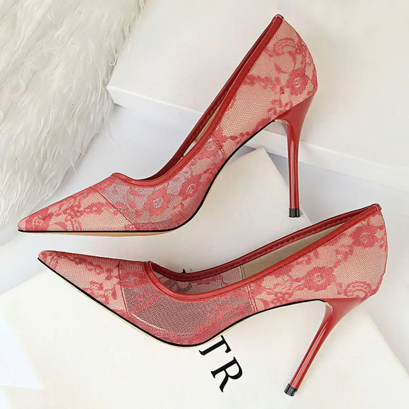 BIGTREE Shoes Mesh Hollow Lace Woman Pumps 2025 Spring Women Heels Sexy Party Shoes Thin Stiletto Heels Women Shoes 6 Colour 2