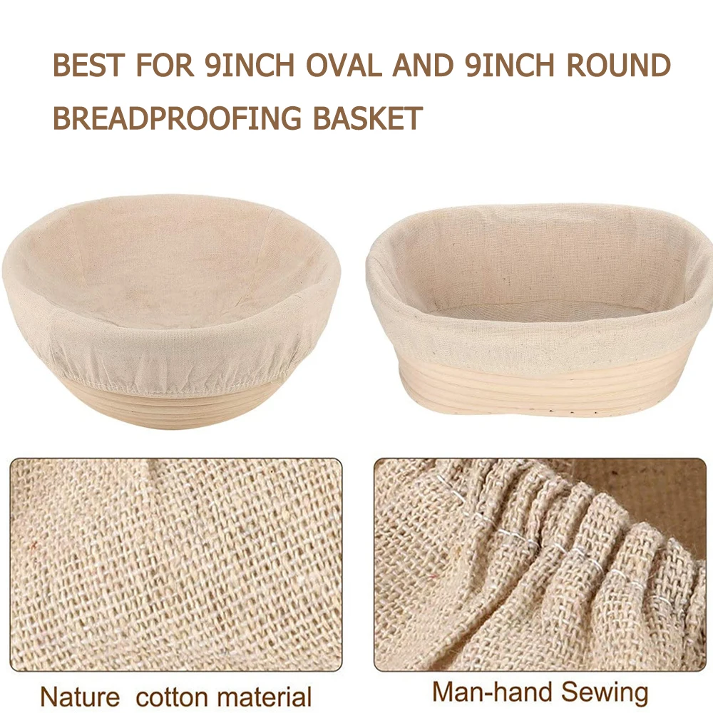 Fermentation Basket Kitchen Tool 6 Pieces 9/10 Inch Oval/Round Bread Fermentation Basket Cloth Lining Dough Basket Cover Fermentation Cloth For Cake