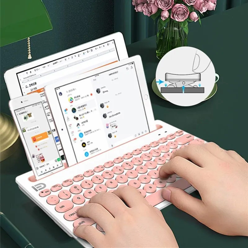 Беспроводная ультратонкая Bluetooth клавиатура с держателем портативная складная