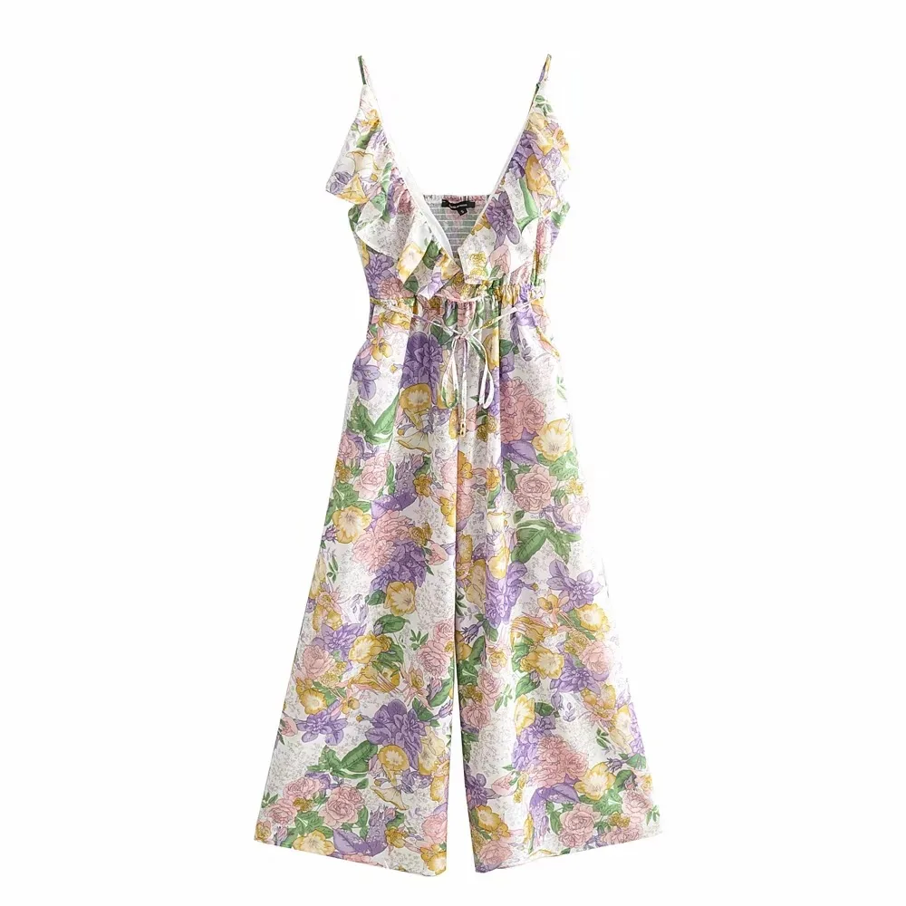 Pirate Curiosity Vintage Floral Women Strapless Jumpsuit Spring 2020 Deep V Neck Ruffle Bandage Romper Retro Vacation Jumpsuits Pirate Curiosity Vintage Floral Women Strapless Jumpsuit Spring 2020 Deep V Neck Ruffle Bandage Romper Retro Vacation Jumpsuits