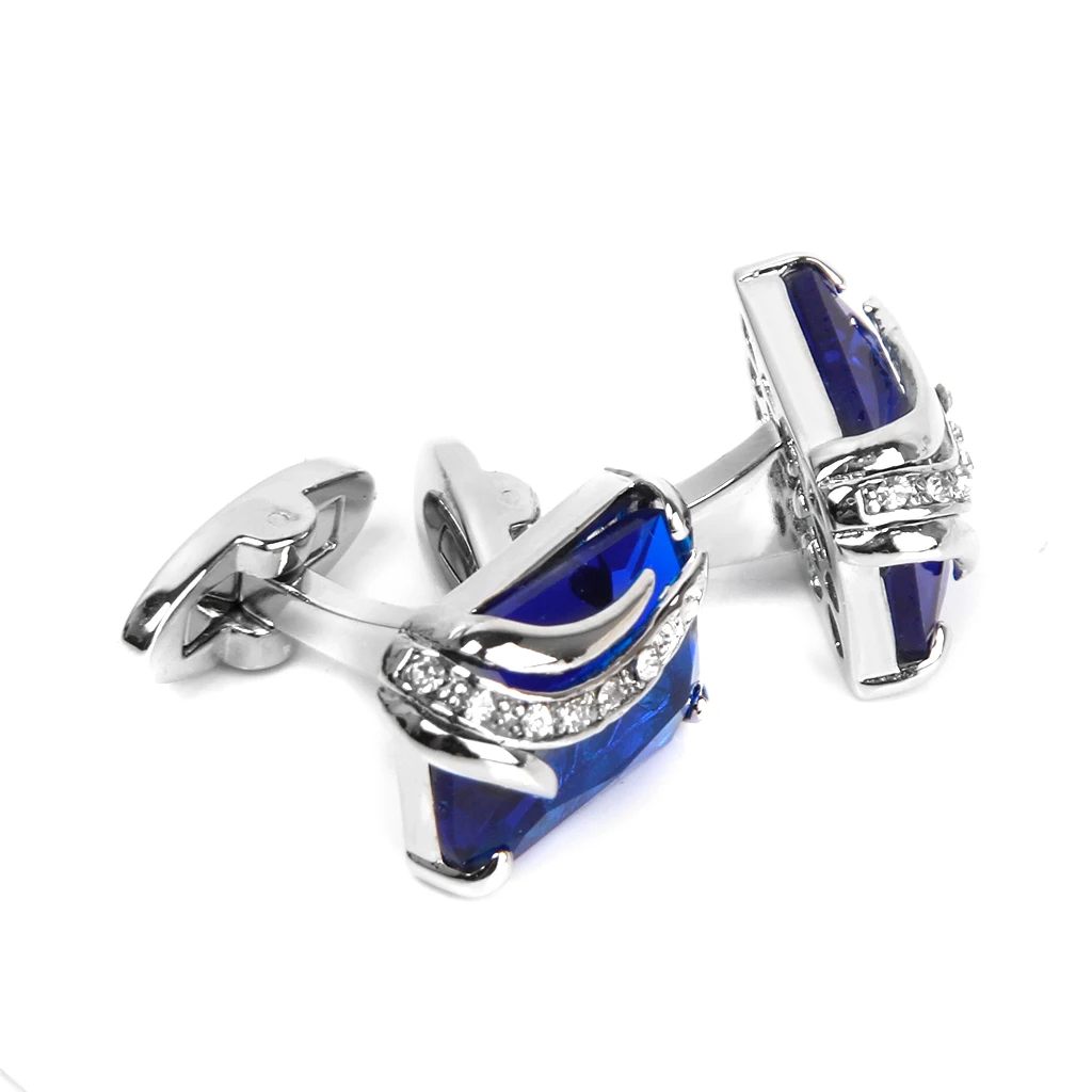 1 Pair of Cufflinks Men's Rectangle Blue Crystal Cufflinks Shirt Cuff Links Wedding Party Groom Gift