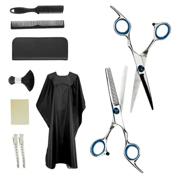 

10pcs Razor Comb Cape Ergonomic Styling Tool Home Salon Thinning Shears Barber Scissors Brush Hair Cutting Set Hairdressing