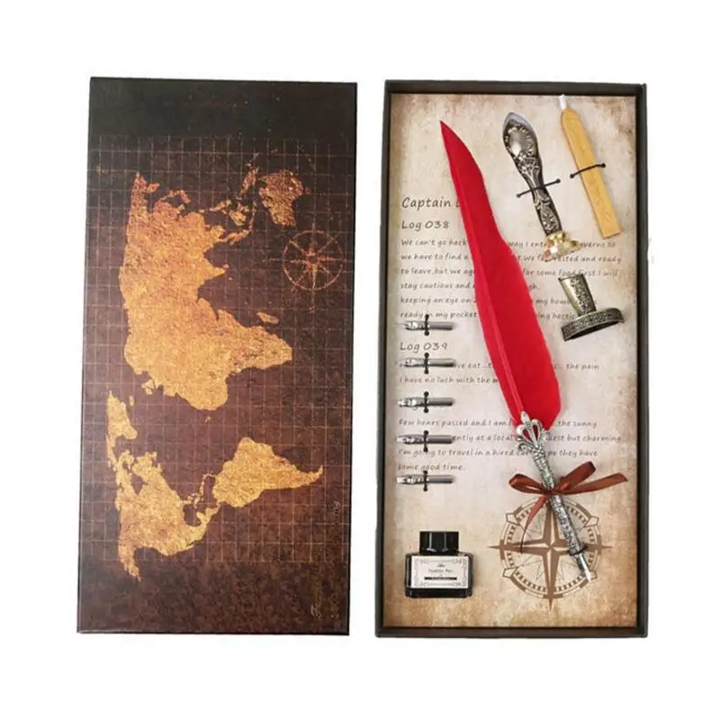 

Vintage Calligraphy Feather Dip Pen Writing Ink Set Quill Signature Pen Fountain Pens Stationery Gift Box Wedding Birthday Gifts