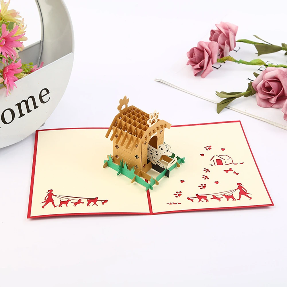 Pet House Dog Cage Cute Greeting Card Christmas Invitation 3D Folding Festival Children Valentine Up Birthday Paper Cutting