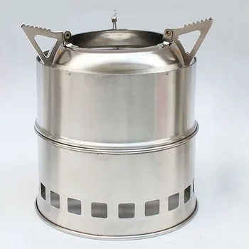 

Heating Camping Stove Burner Firewood Outdoor Stainless Steel Wood Burning Portable Warmer Mini Cooking Tool Picnic Gasifier