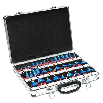 

35pcs 1/4 Inch Shank Tungsten Carbide Router Bit Set Wood Woodworking Cutter Trimming Knife Forming Milling w/ Wood Case box