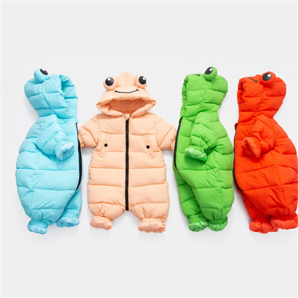 

Newborn Baby Rompers Long Sleeve Cute Frog Hat Hooded Rompers For Bebe Unisex Winter Clothes Warm Snowsuit Overalls For Children