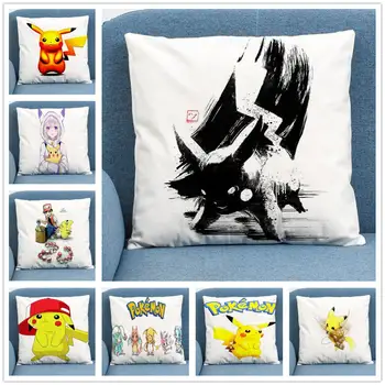 

Lightning Pikachu Cartoon Character Soft Short Plush Cushion Cover Pillow Case for Home Sofa Car Decor Pillowcase 45X45CM