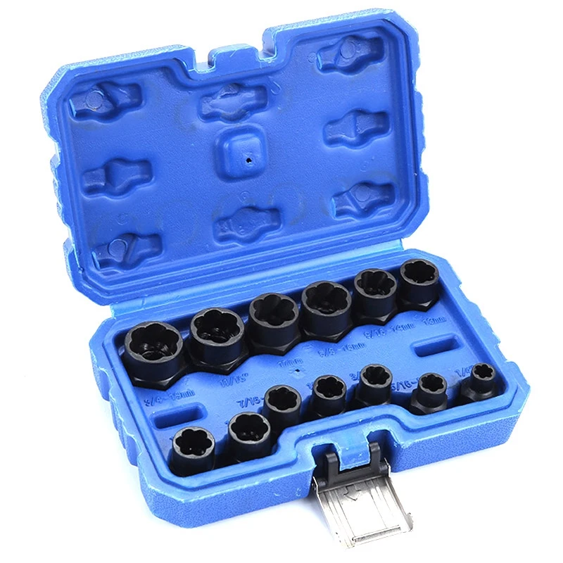 

13Pcs Damaged Bolt Nut Screw Remover Extractor Removal Set Nut Removal Socket Tool Threading Hand Tools Kit with Box