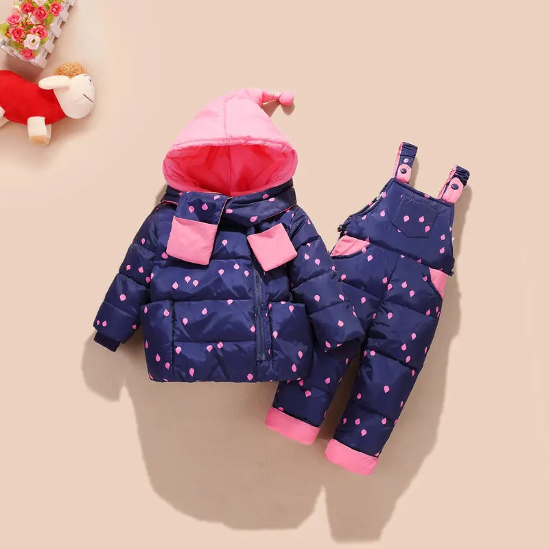 

2019 Baby Boys Winter Snowsuit Kids Down Jacket Overalls Snow Suit 1-4 Years Children Girls Coat Clothes Set Infant Suit